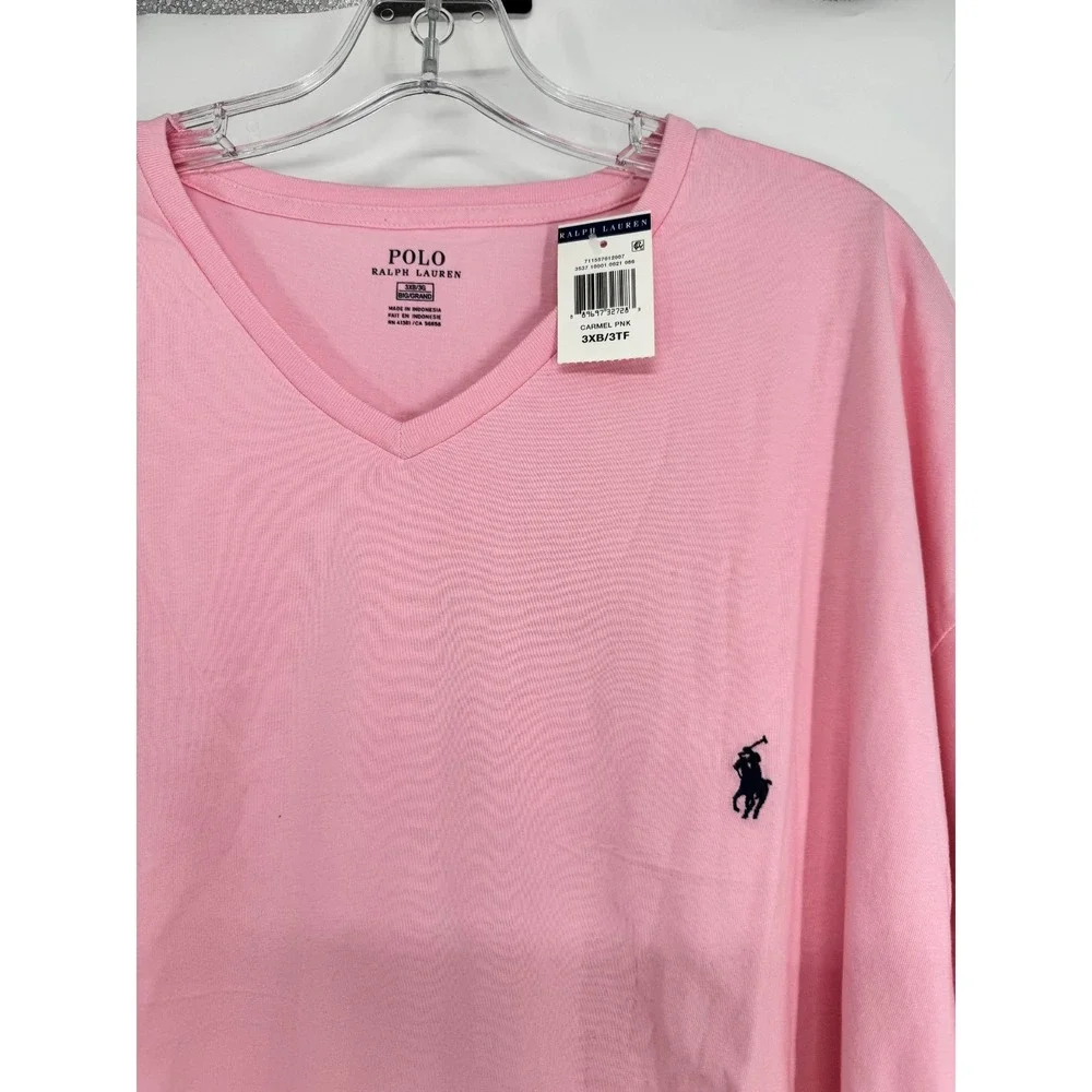 Polo Ralph Lauren T Shirt 3XL Big 3XB Light Pink Pony Logo Short Sleeve V Neck